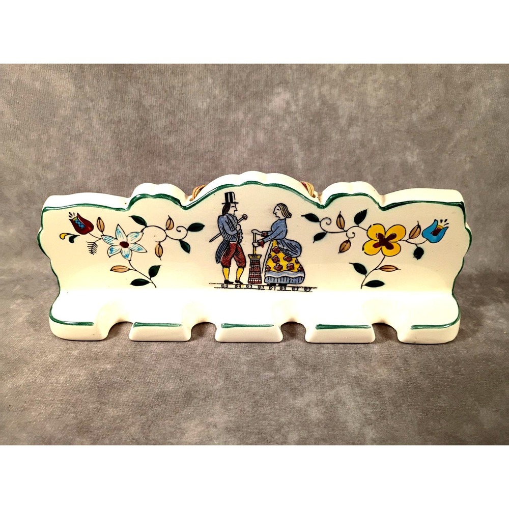 Vintage‎ Japan Ceramic Wall Mount 4 Slot Utensil Holder Folk Art Cottagecore